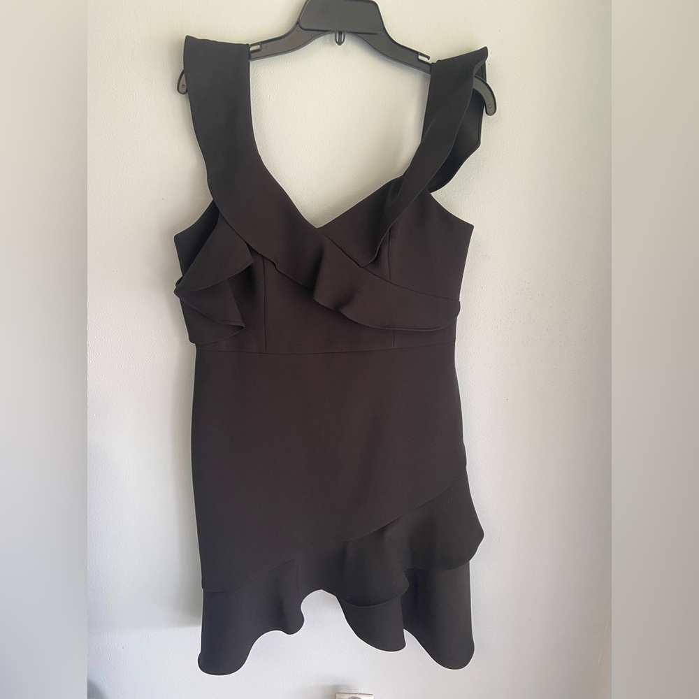 BCBGMaxAzria Black Ruffled Asymmetrical Bodycon Dress